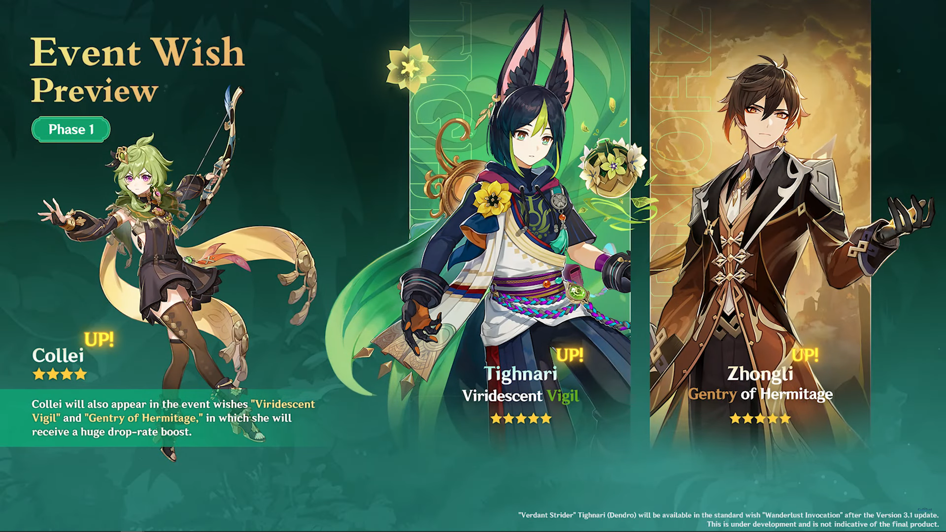 Genshin Impact 3.0 Banner Phase 1 Tighnari Zhongli