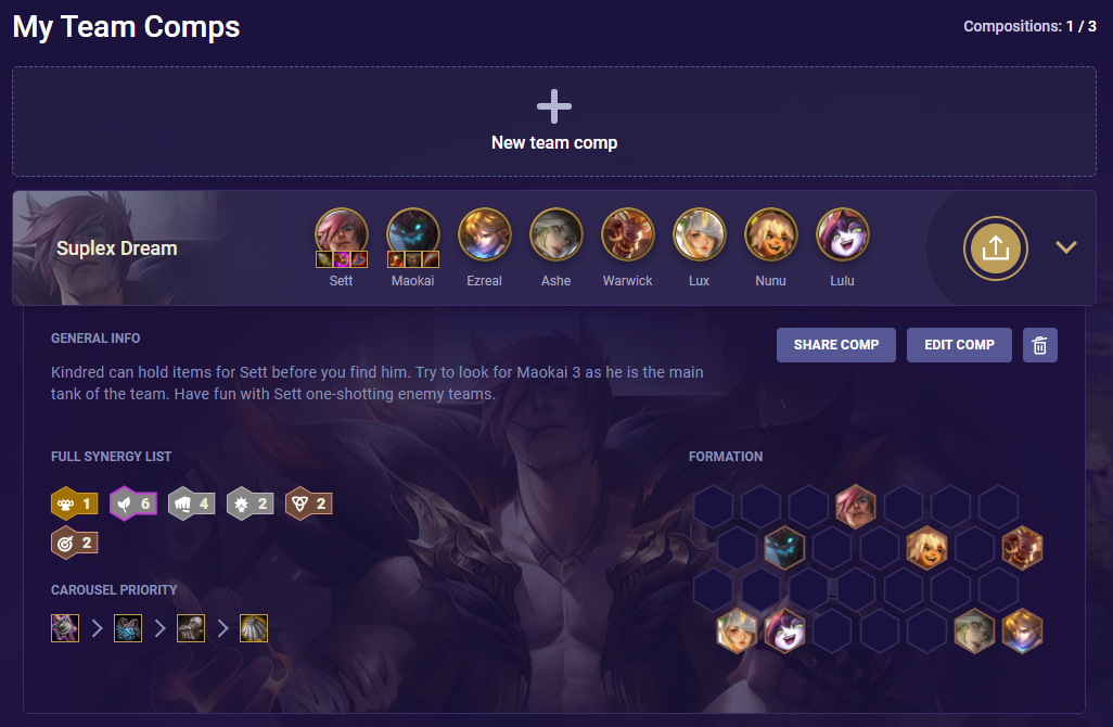 TFT My Team Comps Example