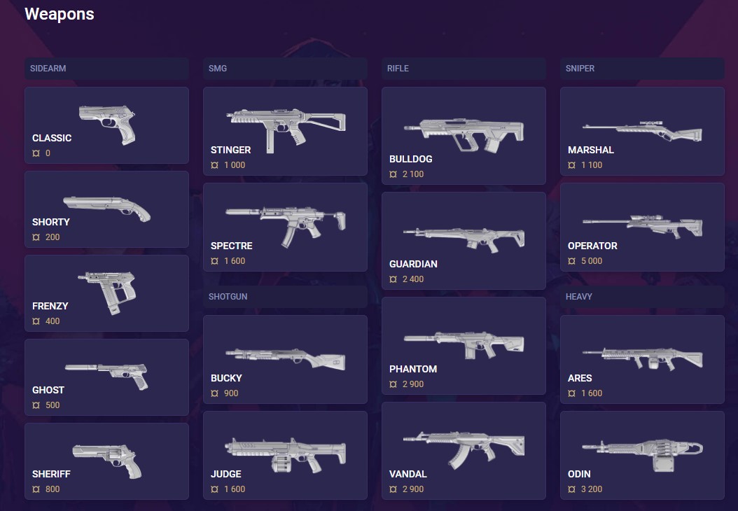 Valorant Weapons page