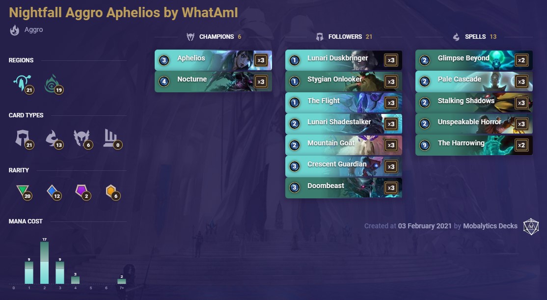 Nightfall Aggro Aphelios (LoR deck)