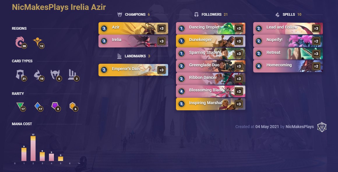 83dcd449-nicmakesplays-irelia-azir-lor-deck NicMakesPlays Irelia Azir (LoR Deck)