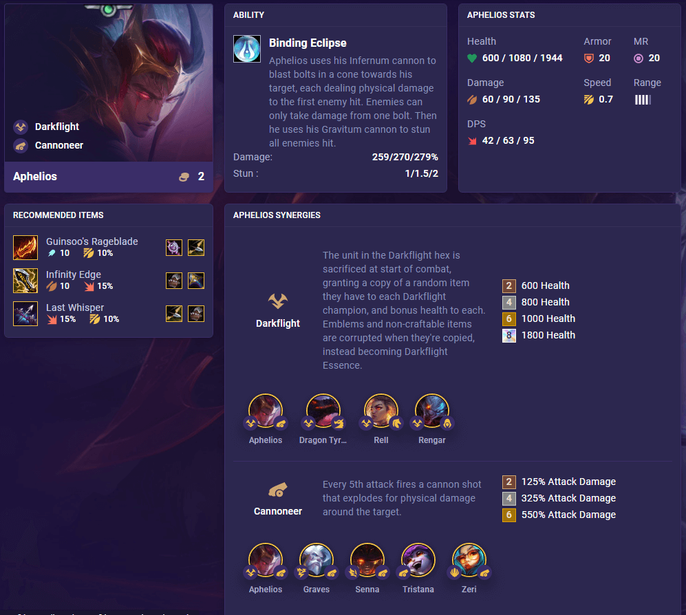 TFT Set 7.5 Aphelios