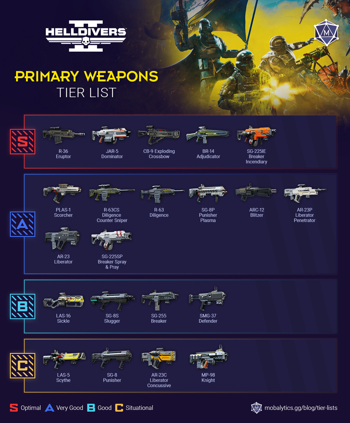 best-helldivers-2-primary-weapon-tier-list best helldivers 2 primary weapon tier list