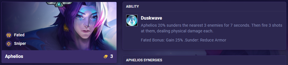 TFT Set 11 Ability Aphelios